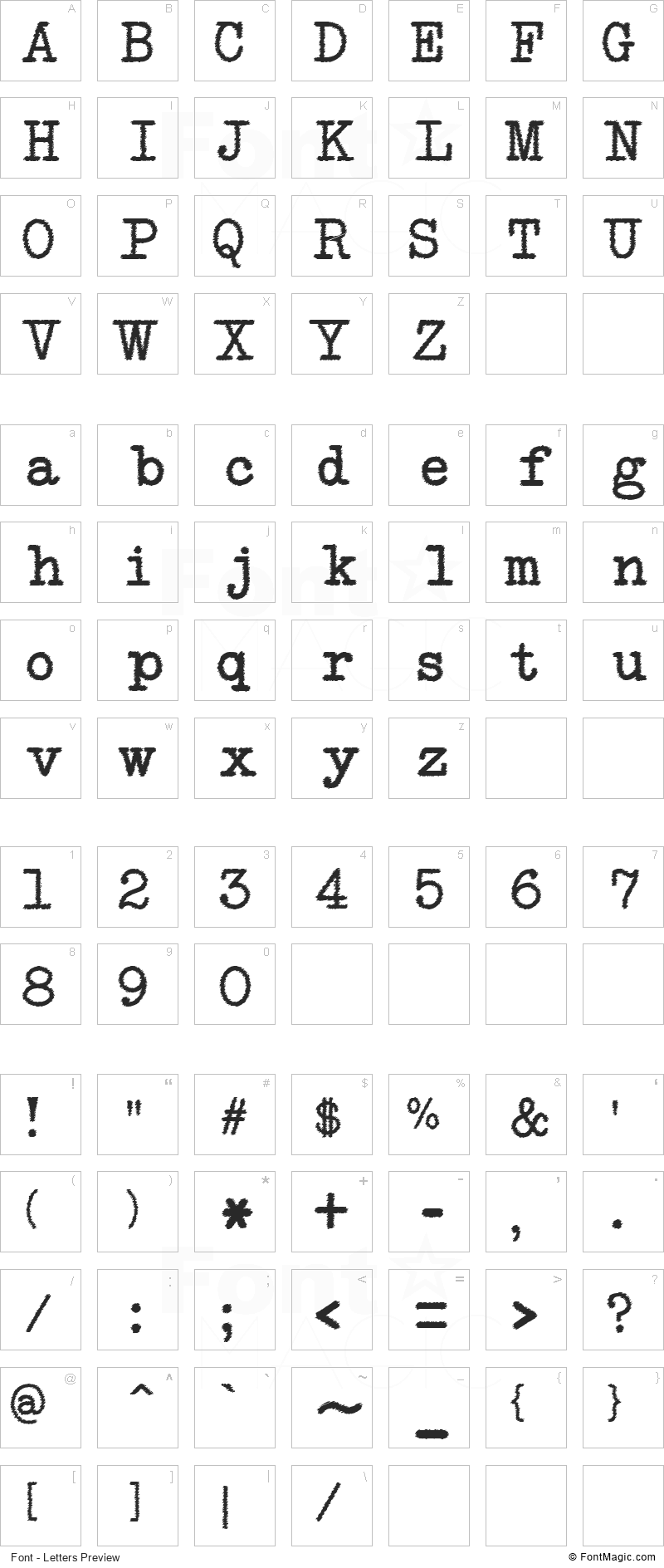 NeoBulletin Trash Font - All Latters Preview Chart